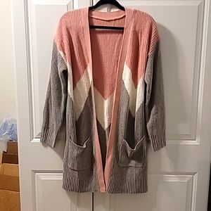 Women's Knit Chevron Colorblock Pocket Cardigan Size Large